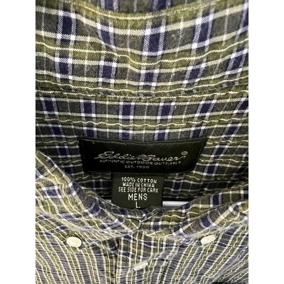 Eddie Bauer Seersucker Button Down Shirt Mens Large Plaid Short Sleeve Pocket - Picture 4 of 8